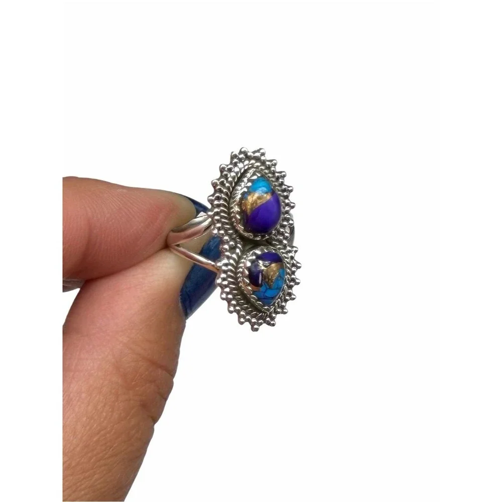 Kingman Purple Copper Turquoise Ring Size 6.5 Solid 925 Sterling Silver